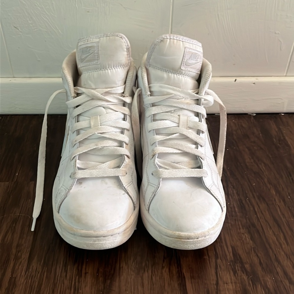 White/baby blue Nike blazers
